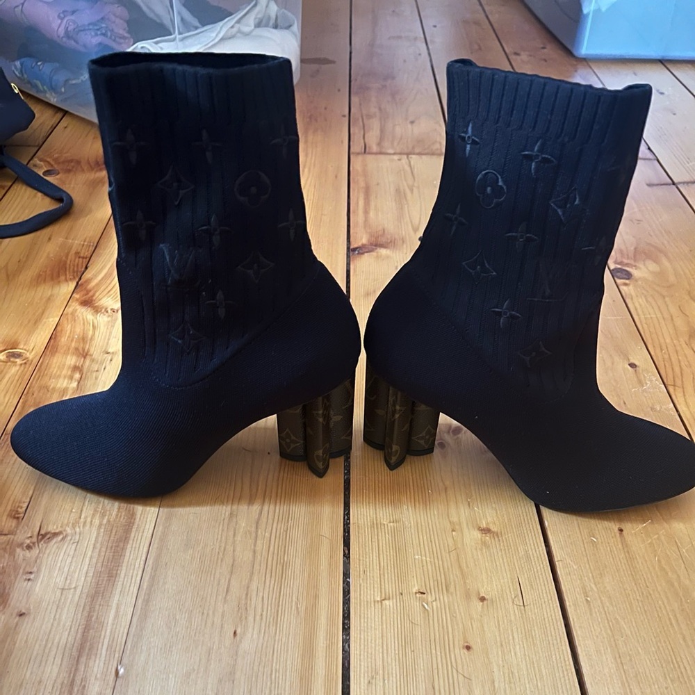 Louis Vuitton Black Knit Monogram Heeled Boots